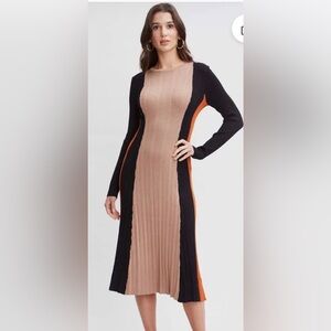 Tahari Black and Tan Long Sleeve Dress